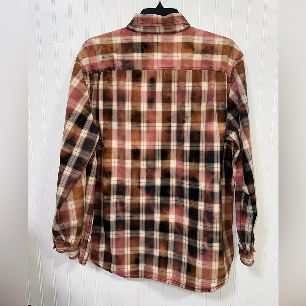 Carhartt Relaxed Fit 2XL Upcycled Reworked Bleach Dye Plaid Button Down Shirt - Picture 7 of 15